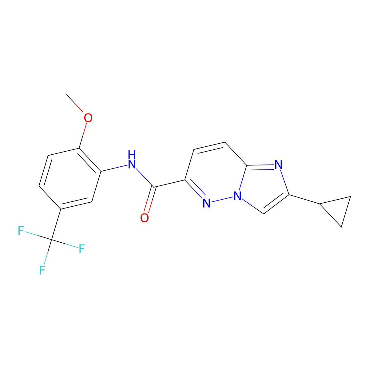 2-cyclopropyl-N-[2-methoxy-5-(trifluoromethyl)phenyl]imidazo[1,2-b]pyridazine-6-carboxamide molecular structure, CAS 2548995-24-8
