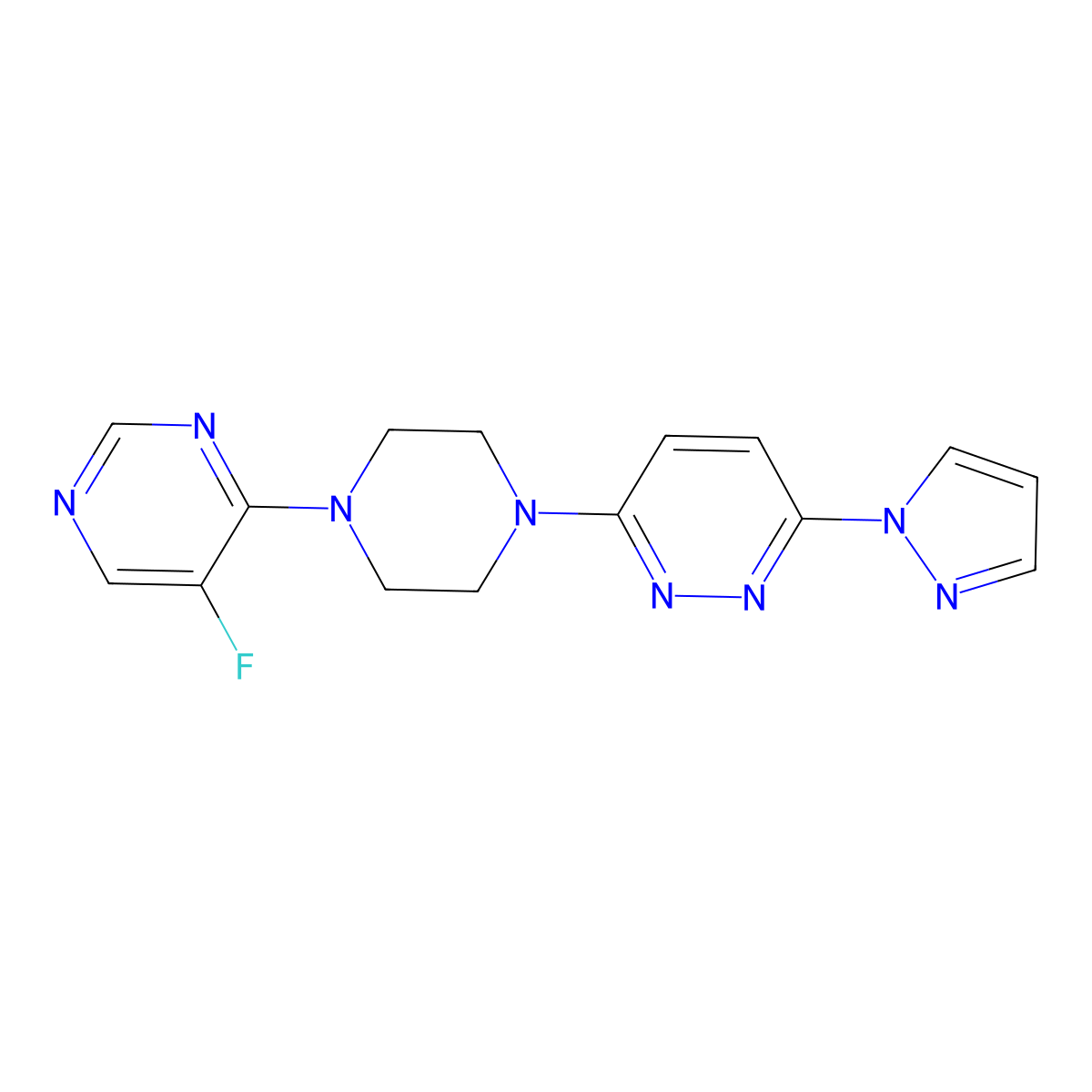 3-[4-(5-fluoropyrimidin-4-yl)piperazin-1-yl]-6-(1H-pyrazol-1-yl)pyridazine molecular structure, CAS 2548995-25-9