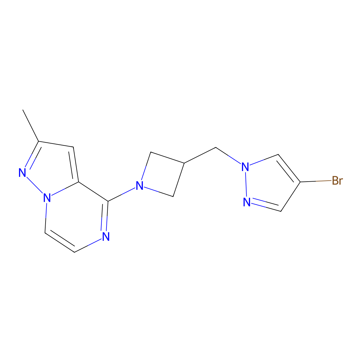 4-bromo-1-[(1-{2-methylpyrazolo[1,5-a]pyrazin-4-yl}azetidin-3-yl)methyl]-1H-pyrazole molecular structure, CAS 2548995-27-1
