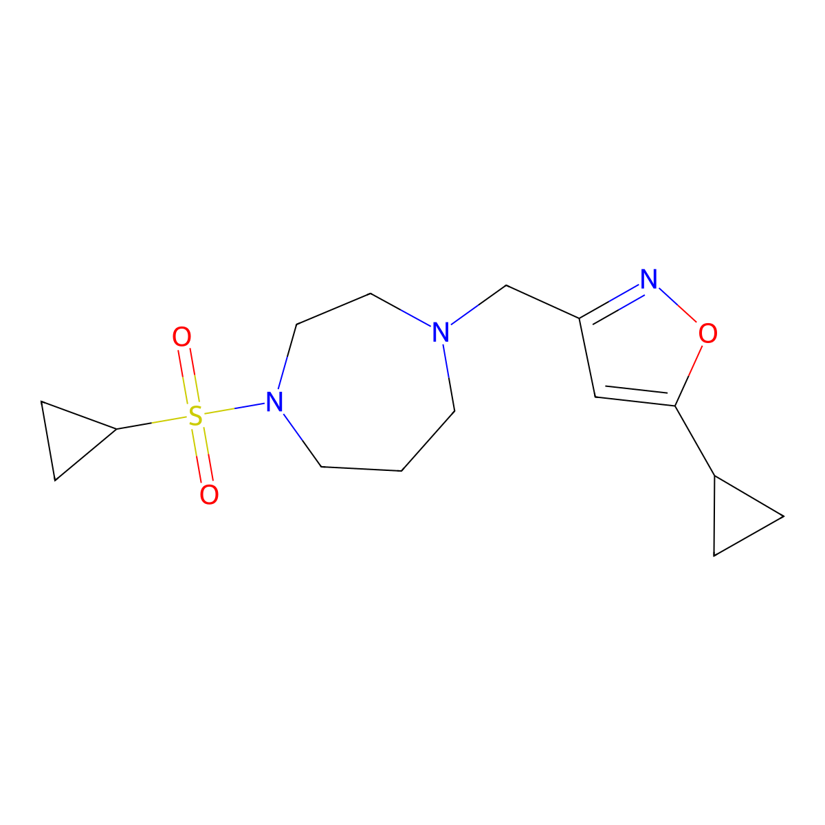 1-(Cyclopropanesulfonyl)-4-[(5-cyclopropyl-1,2-oxazol-3-yl)methyl]-1,4-diazepane molecular structure, CAS 2548995-29-3