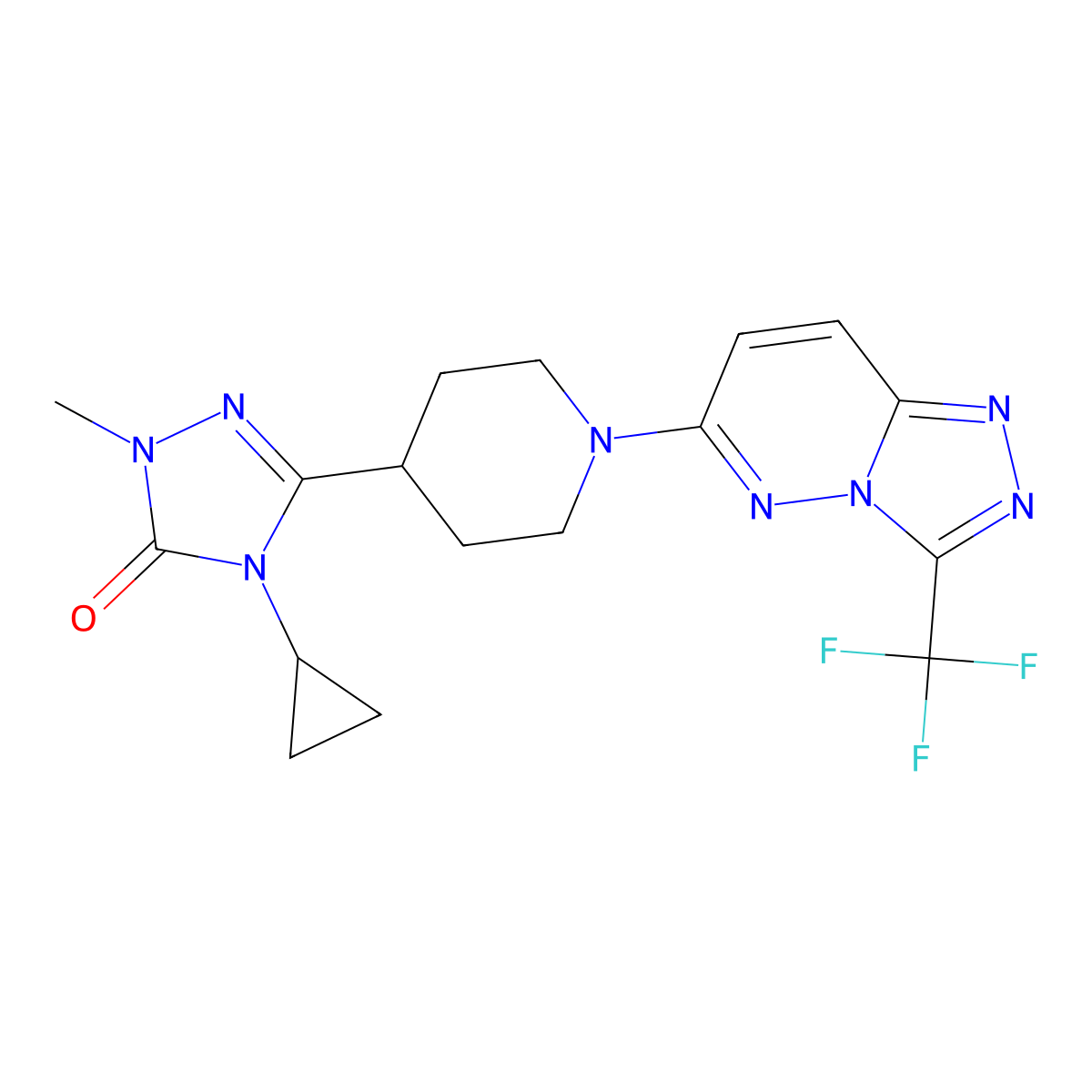 4-cyclopropyl-1-methyl-3-{1-[3-(trifluoromethyl)-[1,2,4]triazolo[4,3-b]pyridazin-6-yl]piperidin-4-yl}-4,5-dihydro-1H-1,2,4-triazol-5-one molecular structure, CAS 2548995-30-6