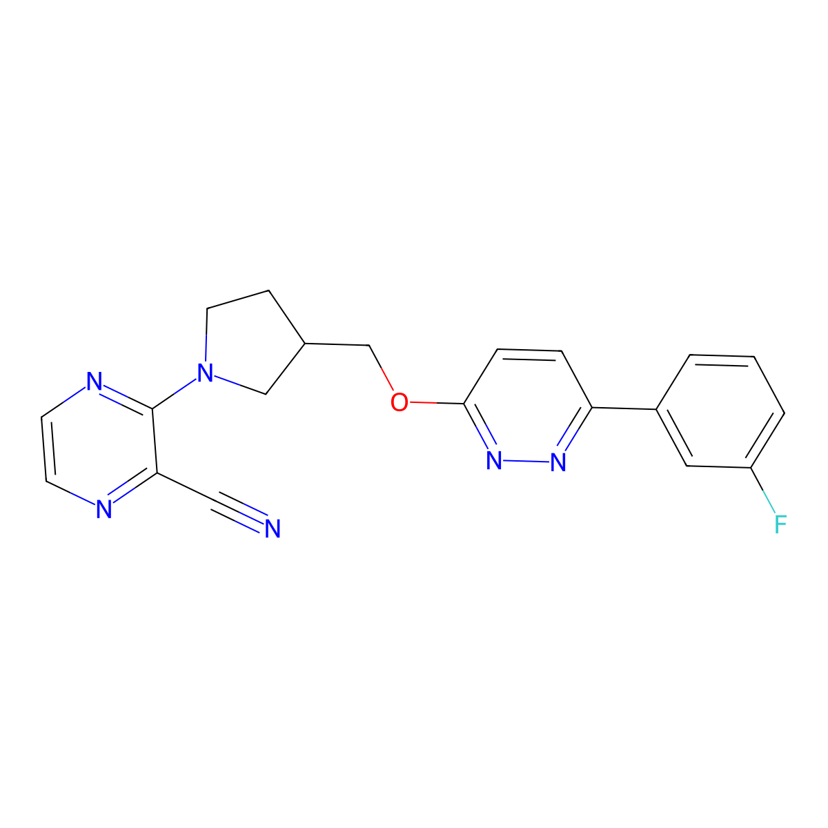 3-[3-({[6-(3-Fluorophenyl)pyridazin-3-yl]oxy}methyl)pyrrolidin-1-yl]pyrazine-2-carbonitrile molecular structure, CAS 2548995-31-7