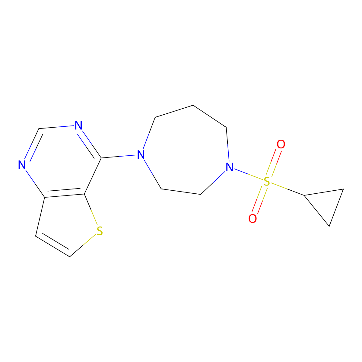 1-(Cyclopropanesulfonyl)-4-{thieno[3,2-d]pyrimidin-4-yl}-1,4-diazepane molecular structure, CAS 2548995-34-0