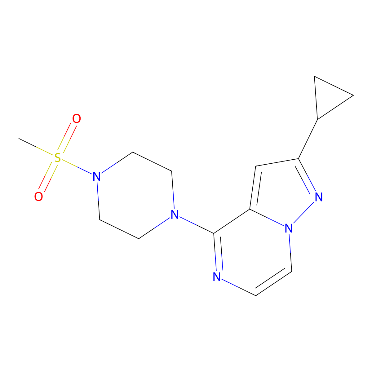 1-{2-Cyclopropylpyrazolo[1,5-a]pyrazin-4-yl}-4-methanesulfonylpiperazine molecular structure, CAS 2548995-36-2