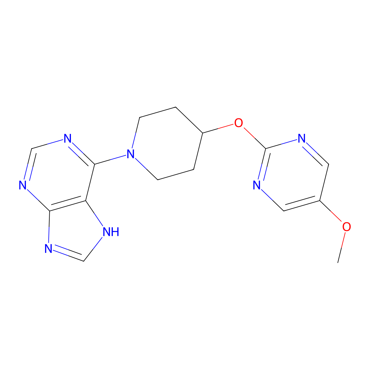 6-{4-[(5-methoxypyrimidin-2-yl)oxy]piperidin-1-yl}-9H-purine molecular structure, CAS 2548995-40-8