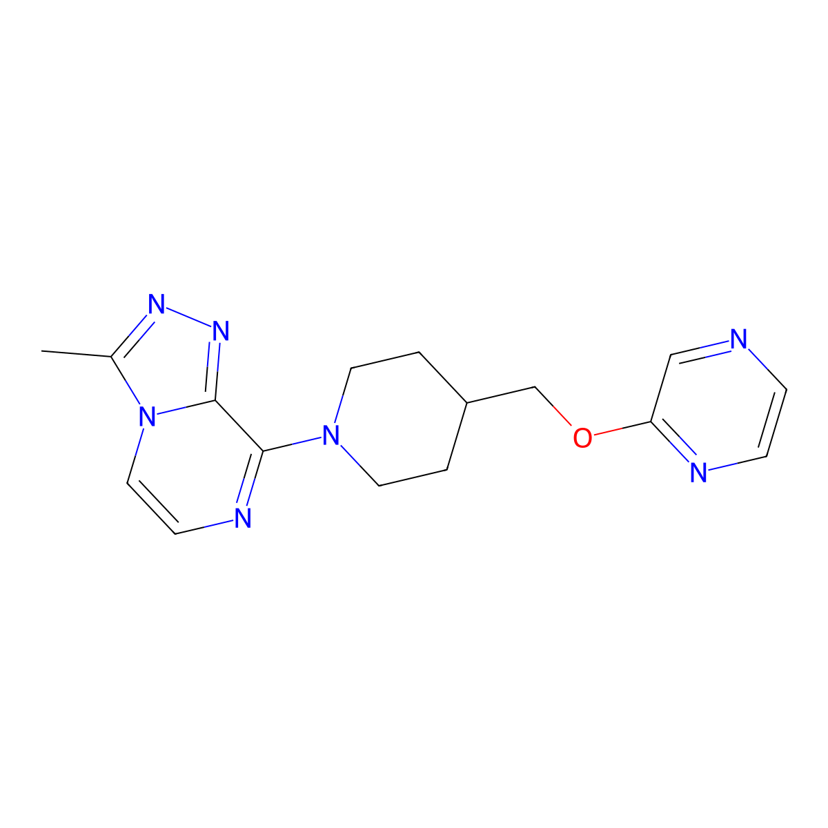 2-[(1-{3-Methyl-[1,2,4]triazolo[4,3-a]pyrazin-8-yl}piperidin-4-yl)methoxy]pyrazine molecular structure, CAS 2548995-41-9