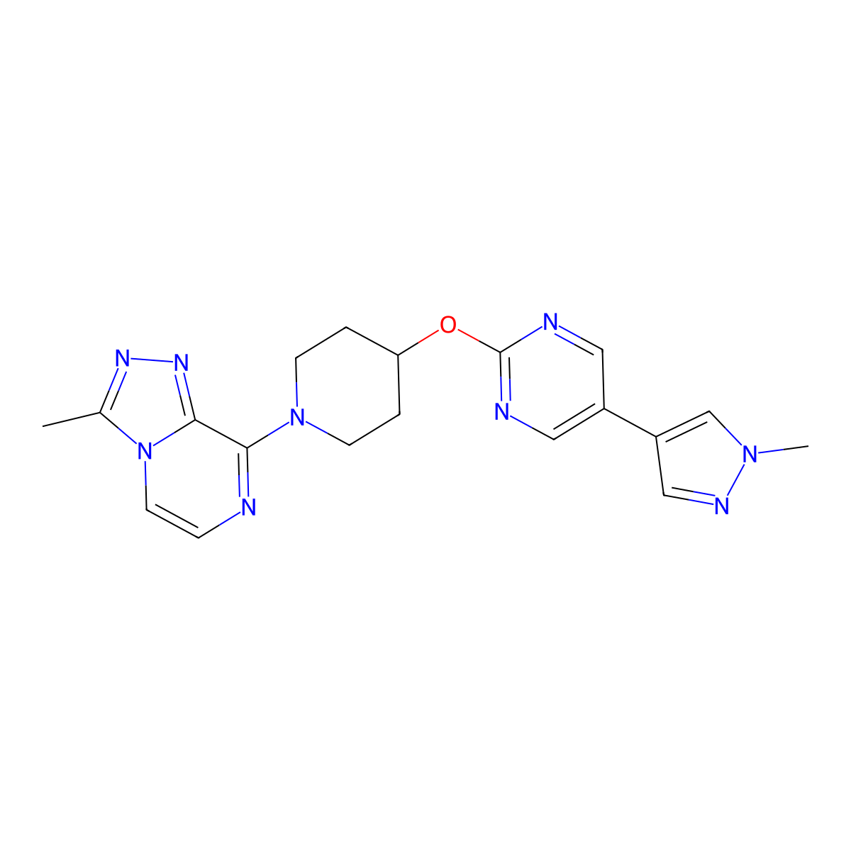 5-(1-methyl-1H-pyrazol-4-yl)-2-[(1-{3-methyl-[1,2,4]triazolo[4,3-a]pyrazin-8-yl}piperidin-4-yl)oxy]pyrimidine molecular structure, CAS 2548995-55-5