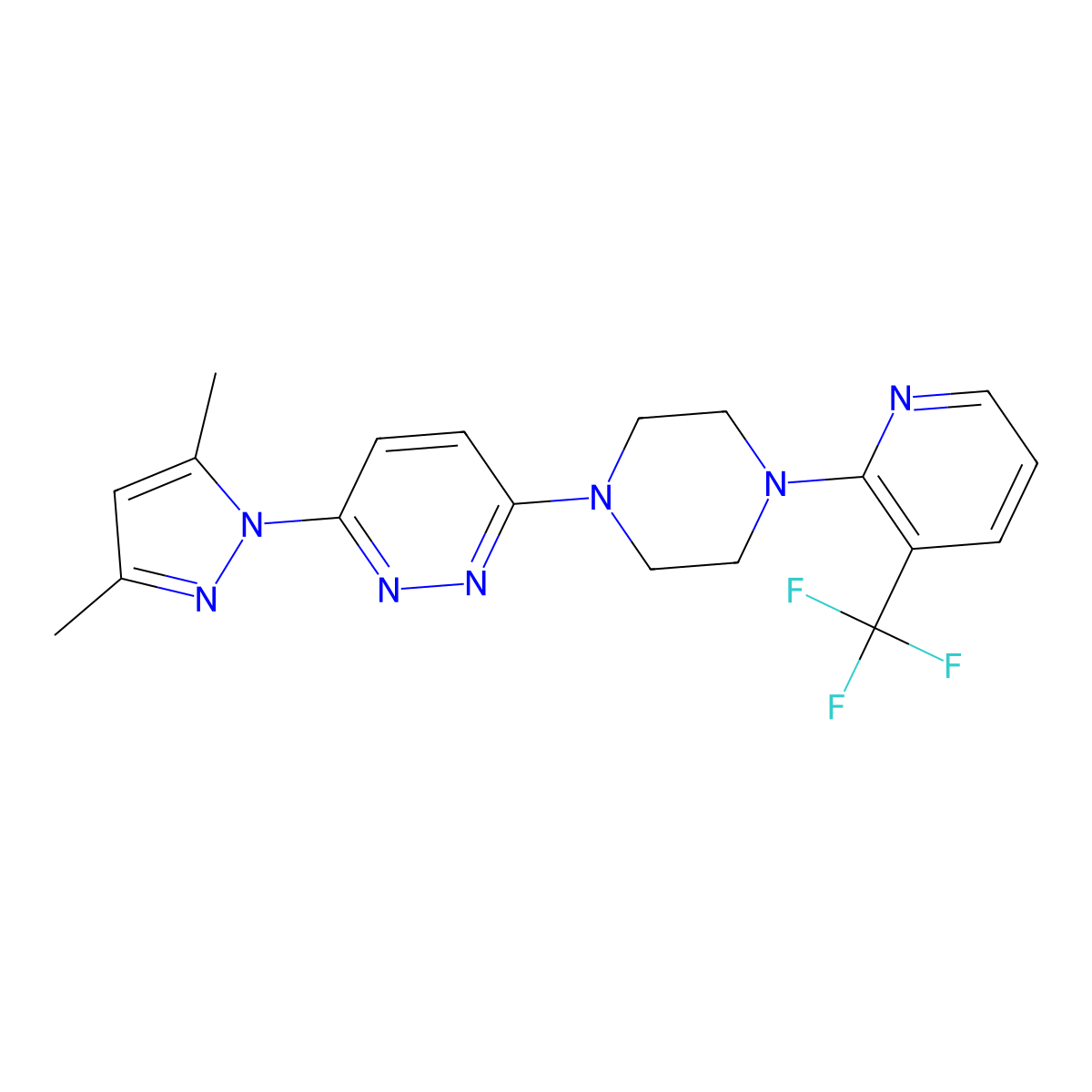 3-(3,5-dimethyl-1H-pyrazol-1-yl)-6-{4-[3-(trifluoromethyl)pyridin-2-yl]piperazin-1-yl}pyridazine molecular structure, CAS 2548995-57-7