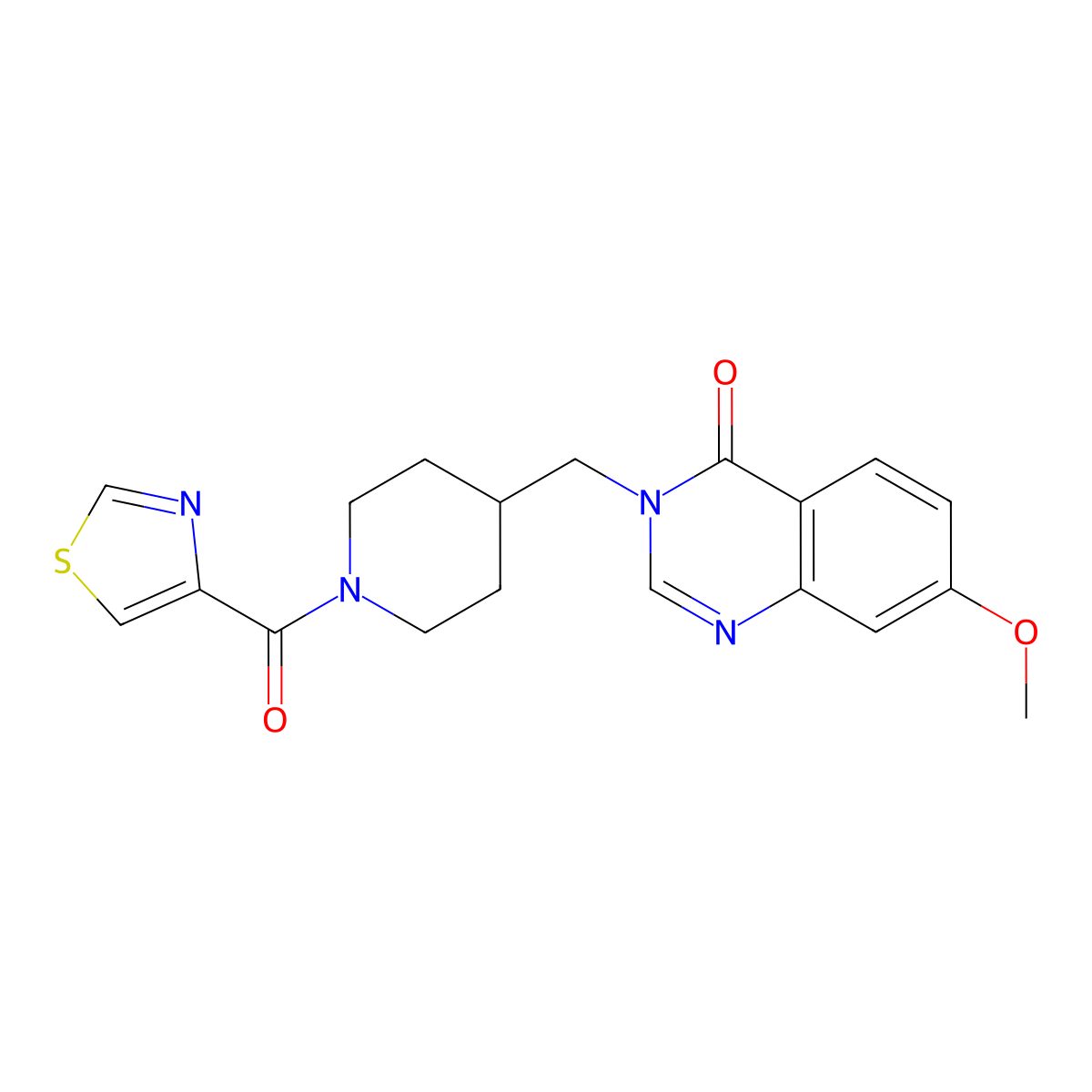 7-Methoxy-3-{[1-(1,3-thiazole-4-carbonyl)piperidin-4-yl]methyl}-3,4-dihydroquinazolin-4-one molecular structure, CAS 2548995-58-8