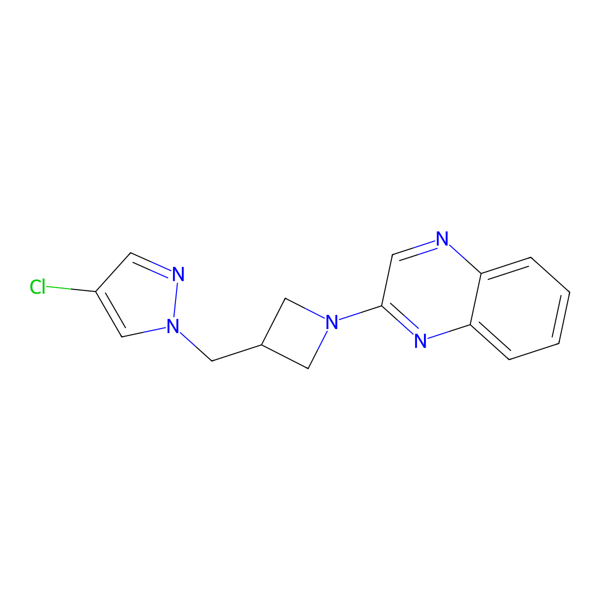 2-{3-[(4-chloro-1H-pyrazol-1-yl)methyl]azetidin-1-yl}quinoxaline molecular structure, CAS 2548995-62-4