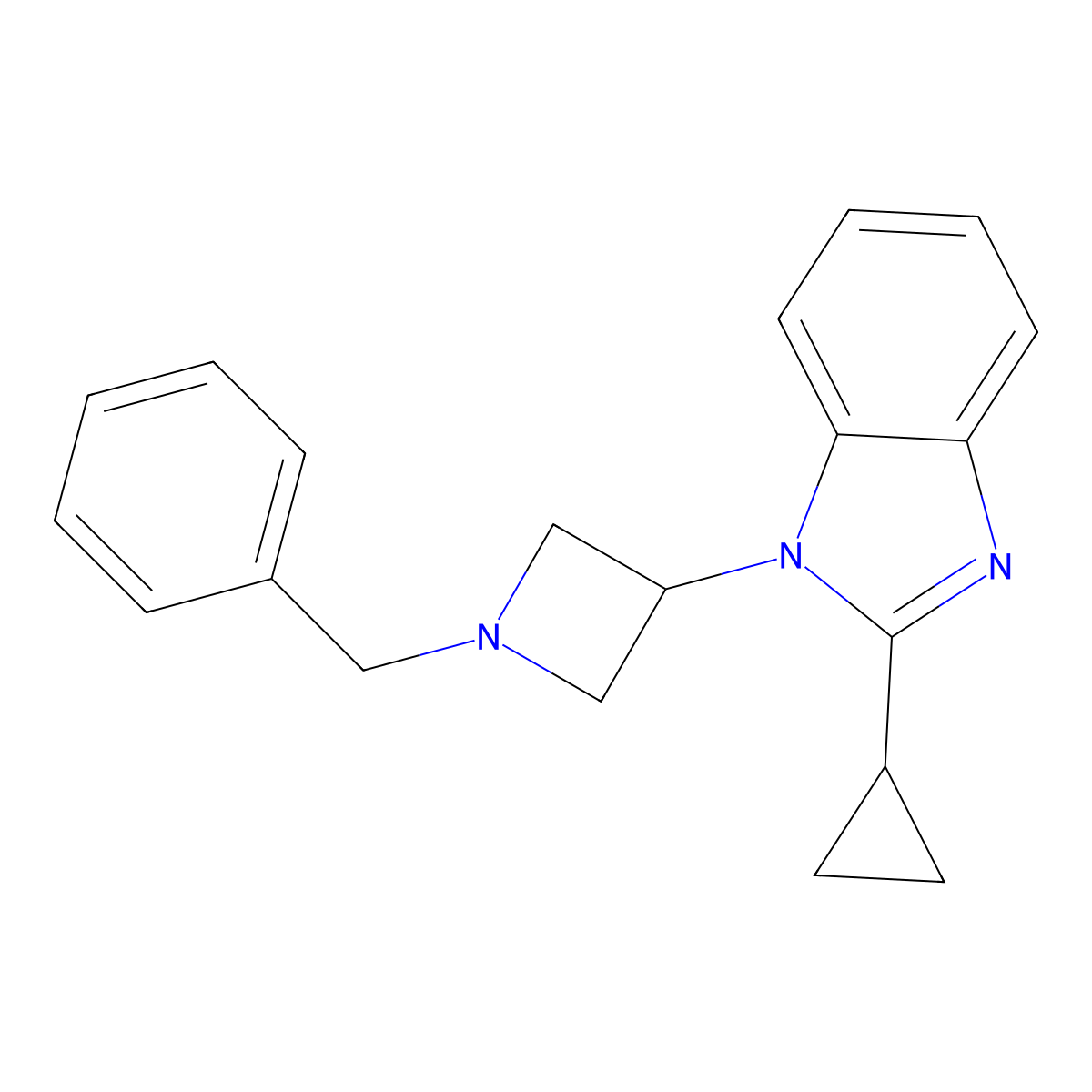 1-(1-benzylazetidin-3-yl)-2-cyclopropyl-1H-1,3-benzodiazole molecular structure, CAS 2548995-64-6