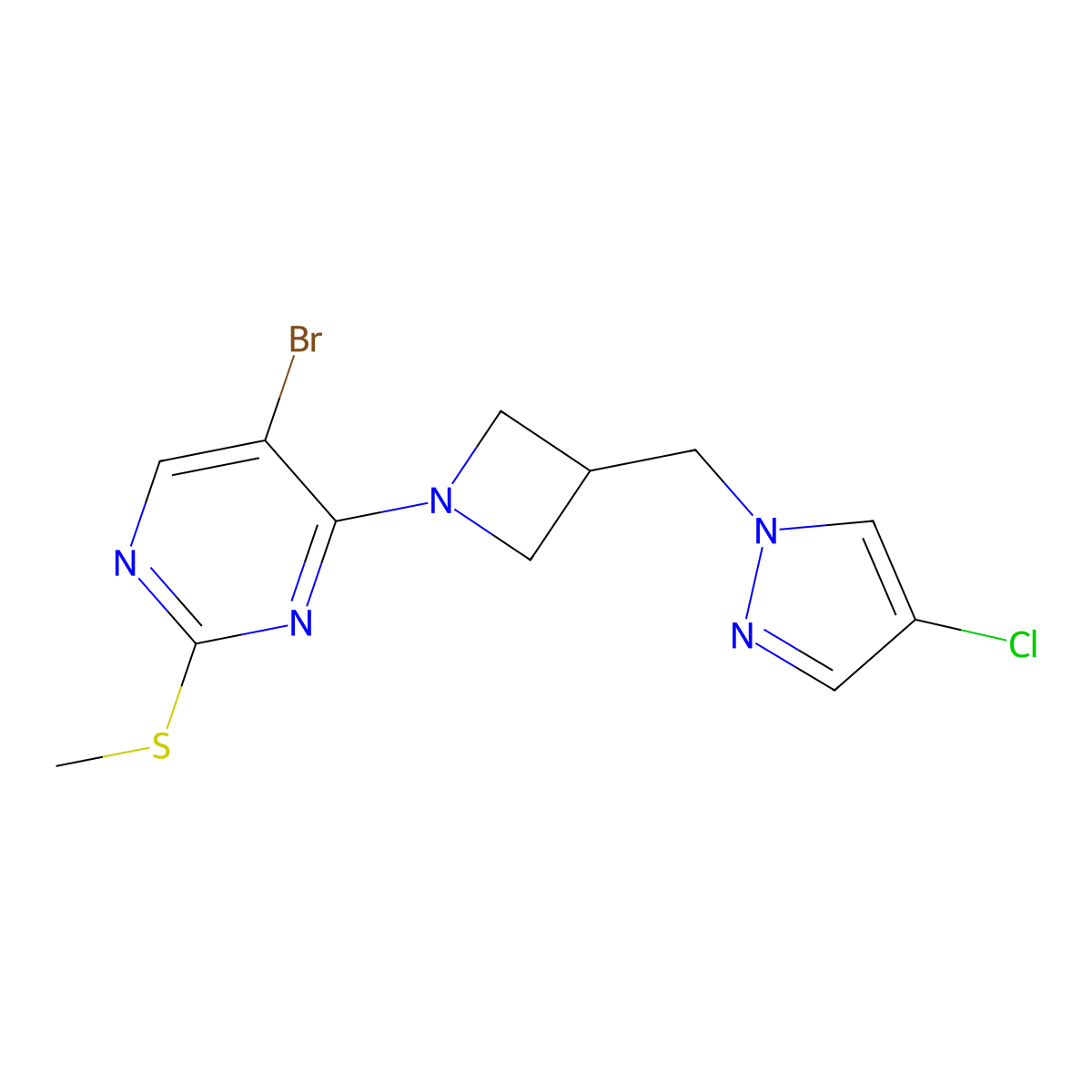 5-bromo-4-{3-[(4-chloro-1H-pyrazol-1-yl)methyl]azetidin-1-yl}-2-(methylsulfanyl)pyrimidine molecular structure, CAS 2548995-71-5