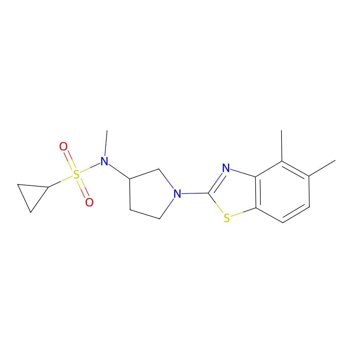 N-[1-(4,5-dimethyl-1,3-benzothiazol-2-yl)pyrrolidin-3-yl]-N-methylcyclopropanesulfonamide molecular structure, CAS 2548995-73-7