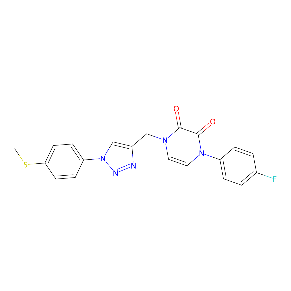 1-(4-fluorophenyl)-4-({1-[4-(methylsulfanyl)phenyl]-1H-1,2,3-triazol-4-yl}methyl)-1,2,3,4-tetrahydropyrazine-2,3-dione molecular structure, CAS 2548995-75-9