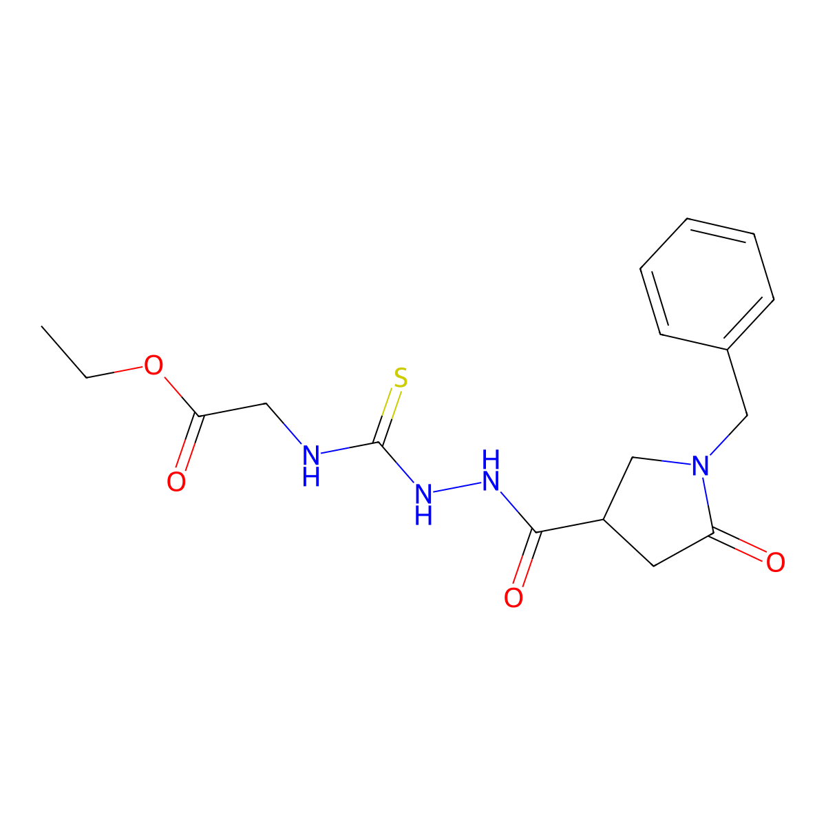 Ethyl 2-({[(1-benzyl-5-oxopyrrolidin-3-yl)formohydrazido]methanethioyl}amino)acetate molecular structure, CAS 2548995-77-1