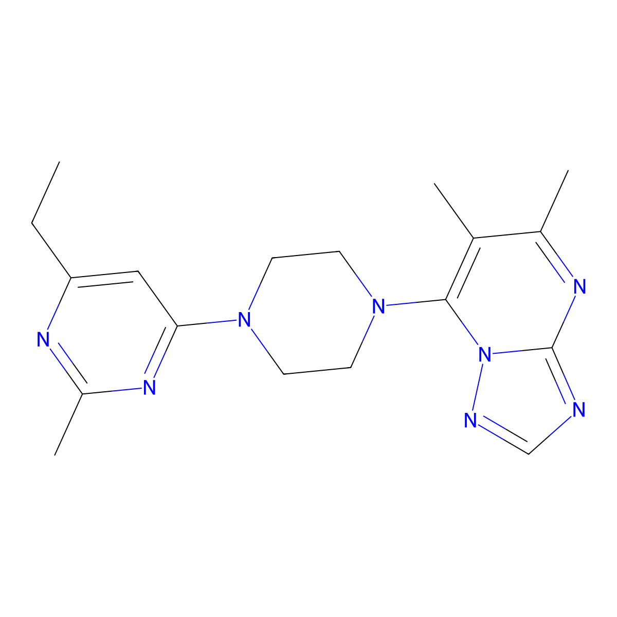 4-(4-{5,6-Dimethyl-[1,2,4]triazolo[1,5-a]pyrimidin-7-yl}piperazin-1-yl)-6-ethyl-2-methylpyrimidine molecular structure, CAS 2548995-78-2