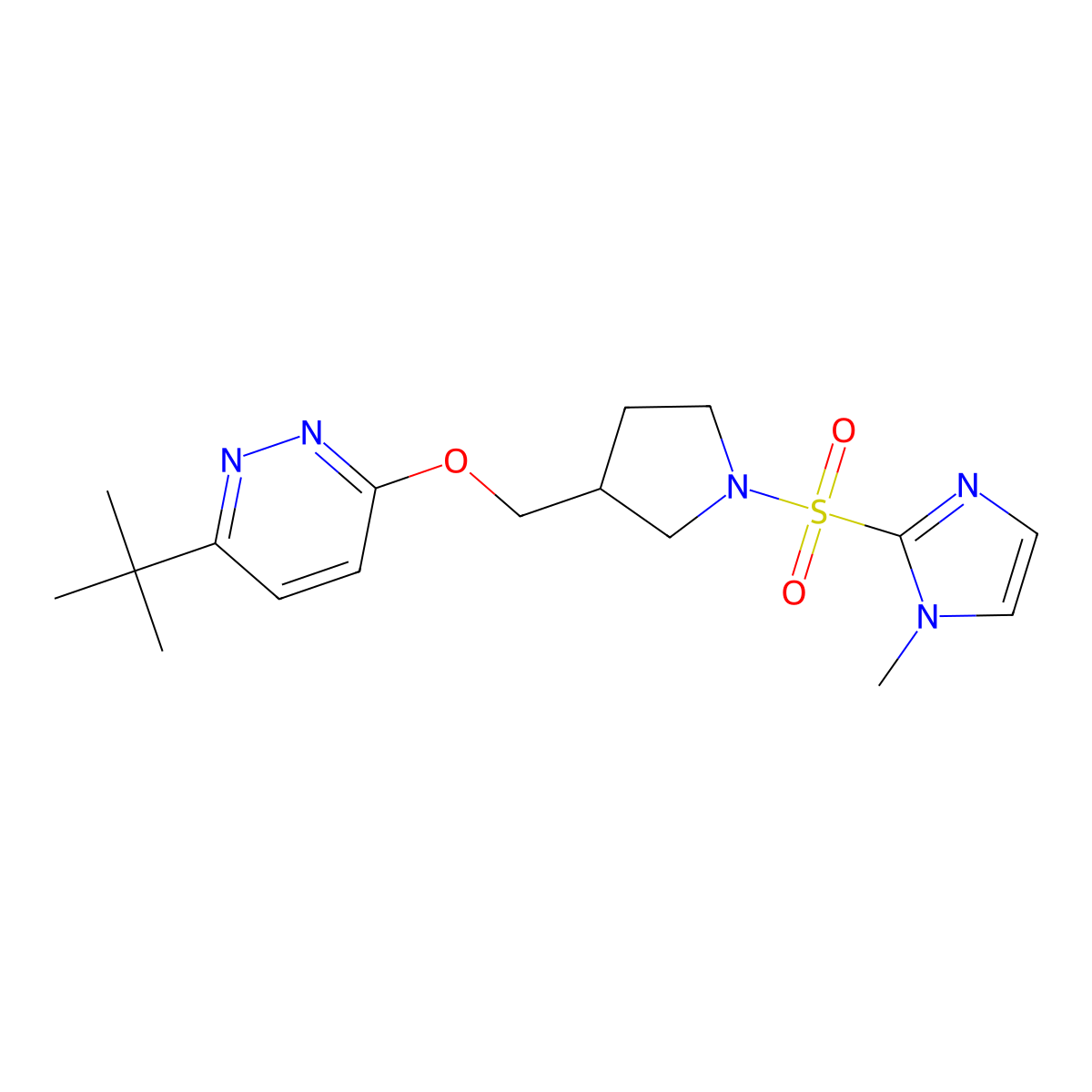3-tert-butyl-6-({1-[(1-methyl-1H-imidazol-2-yl)sulfonyl]pyrrolidin-3-yl}methoxy)pyridazine molecular structure, CAS 2548995-80-6