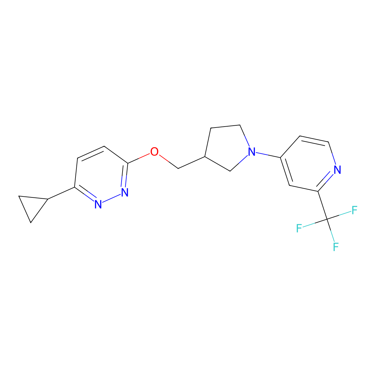 3-Cyclopropyl-6-({1-[2-(trifluoromethyl)pyridin-4-yl]pyrrolidin-3-yl}methoxy)pyridazine molecular structure, CAS 2548995-82-8