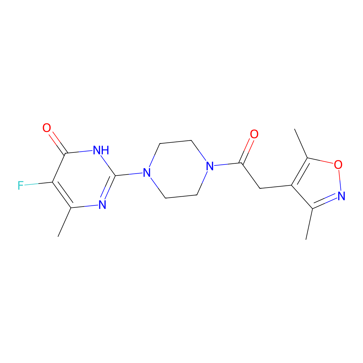 2-{4-[2-(3,5-Dimethyl-1,2-oxazol-4-yl)acetyl]piperazin-1-yl}-5-fluoro-6-methyl-3,4-dihydropyrimidin-4-one molecular structure, CAS 2548995-83-9
