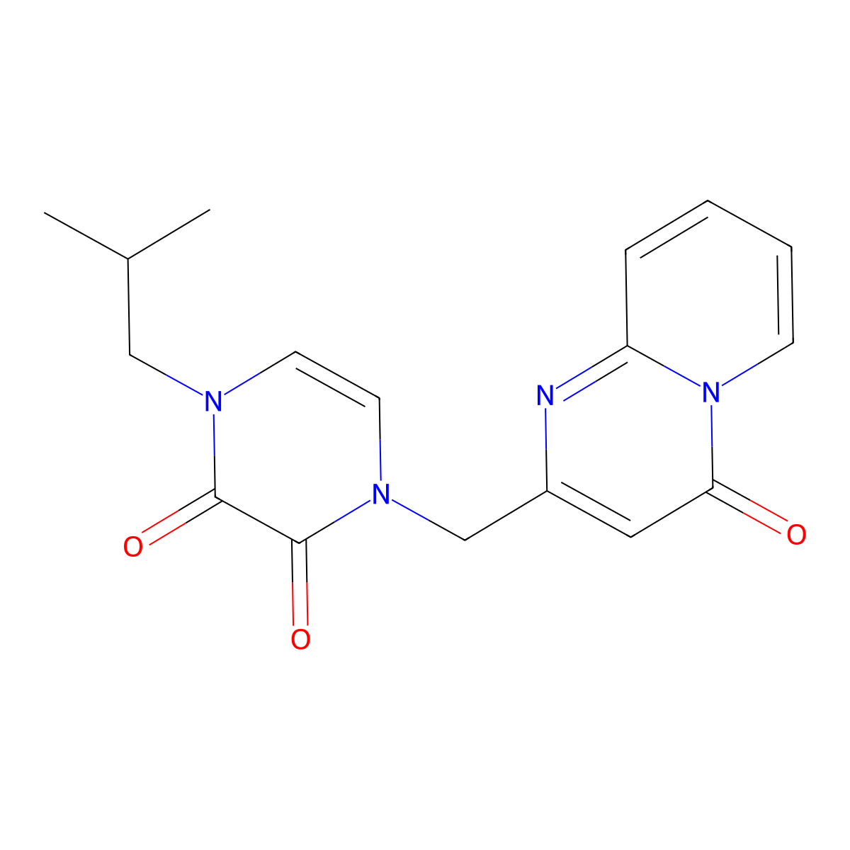 1-(2-methylpropyl)-4-({4-oxo-4H-pyrido[1,2-a]pyrimidin-2-yl}methyl)-1,2,3,4-tetrahydropyrazine-2,3-dione molecular structure, CAS 2548995-84-0