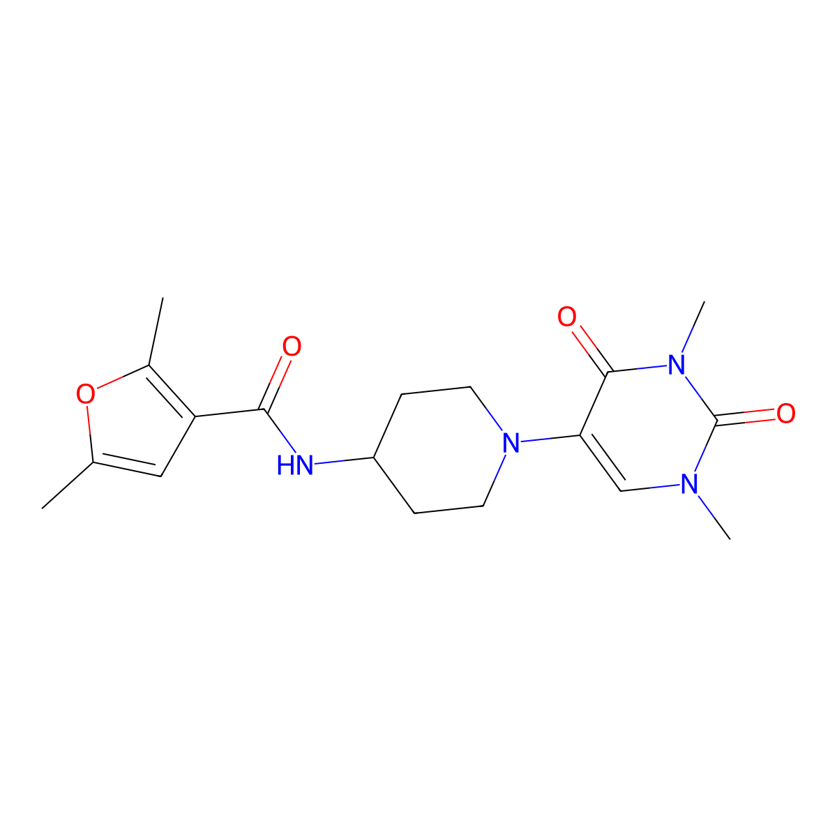N-[1-(1,3-dimethyl-2,4-dioxo-1,2,3,4-tetrahydropyrimidin-5-yl)piperidin-4-yl]-2,5-dimethylfuran-3-carboxamide molecular structure, CAS 2548995-85-1