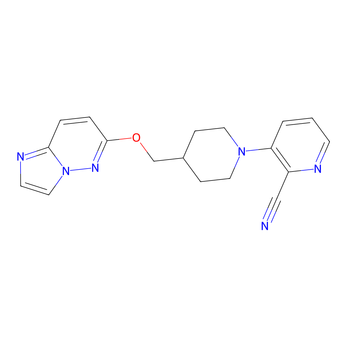 3-[4-({Imidazo[1,2-b]pyridazin-6-yloxy}methyl)piperidin-1-yl]pyridine-2-carbonitrile molecular structure, CAS 2548995-87-3