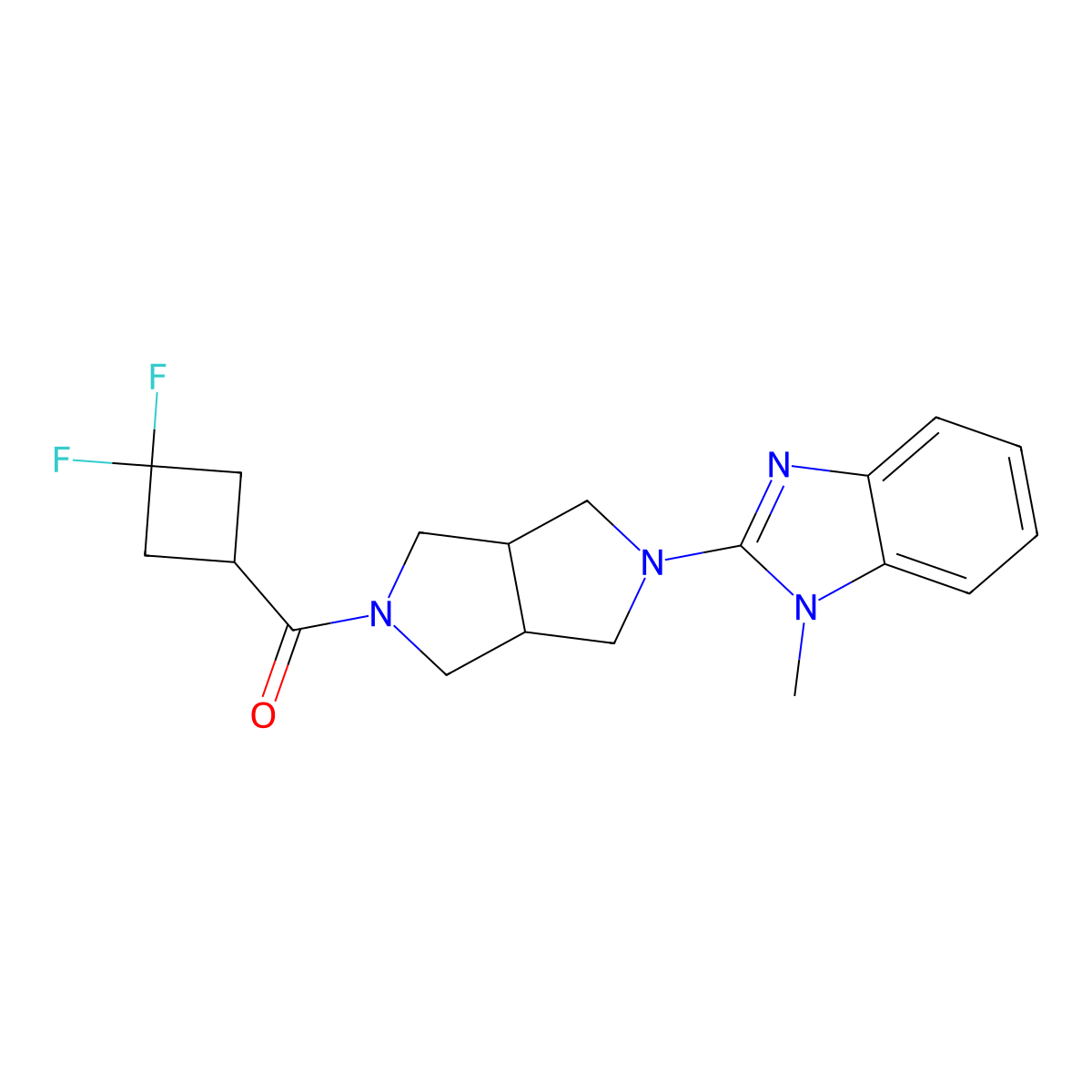 2-[5-(3,3-difluorocyclobutanecarbonyl)-octahydropyrrolo[3,4-c]pyrrol-2-yl]-1-methyl-1H-1,3-benzodiazole molecular structure, CAS 2548995-88-4