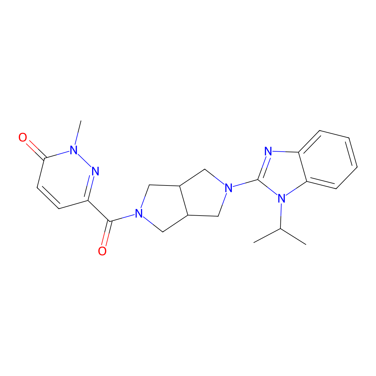 2-methyl-6-{5-[1-(propan-2-yl)-1H-1,3-benzodiazol-2-yl]-octahydropyrrolo[3,4-c]pyrrole-2-carbonyl}-2,3-dihydropyridazin-3-one molecular structure, CAS 2548995-91-9