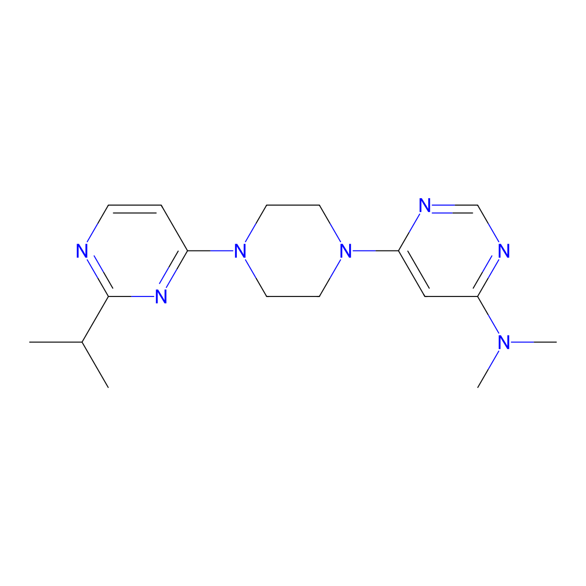 N,N-dimethyl-6-{4-[2-(propan-2-yl)pyrimidin-4-yl]piperazin-1-yl}pyrimidin-4-amine molecular structure, CAS 2548995-92-0