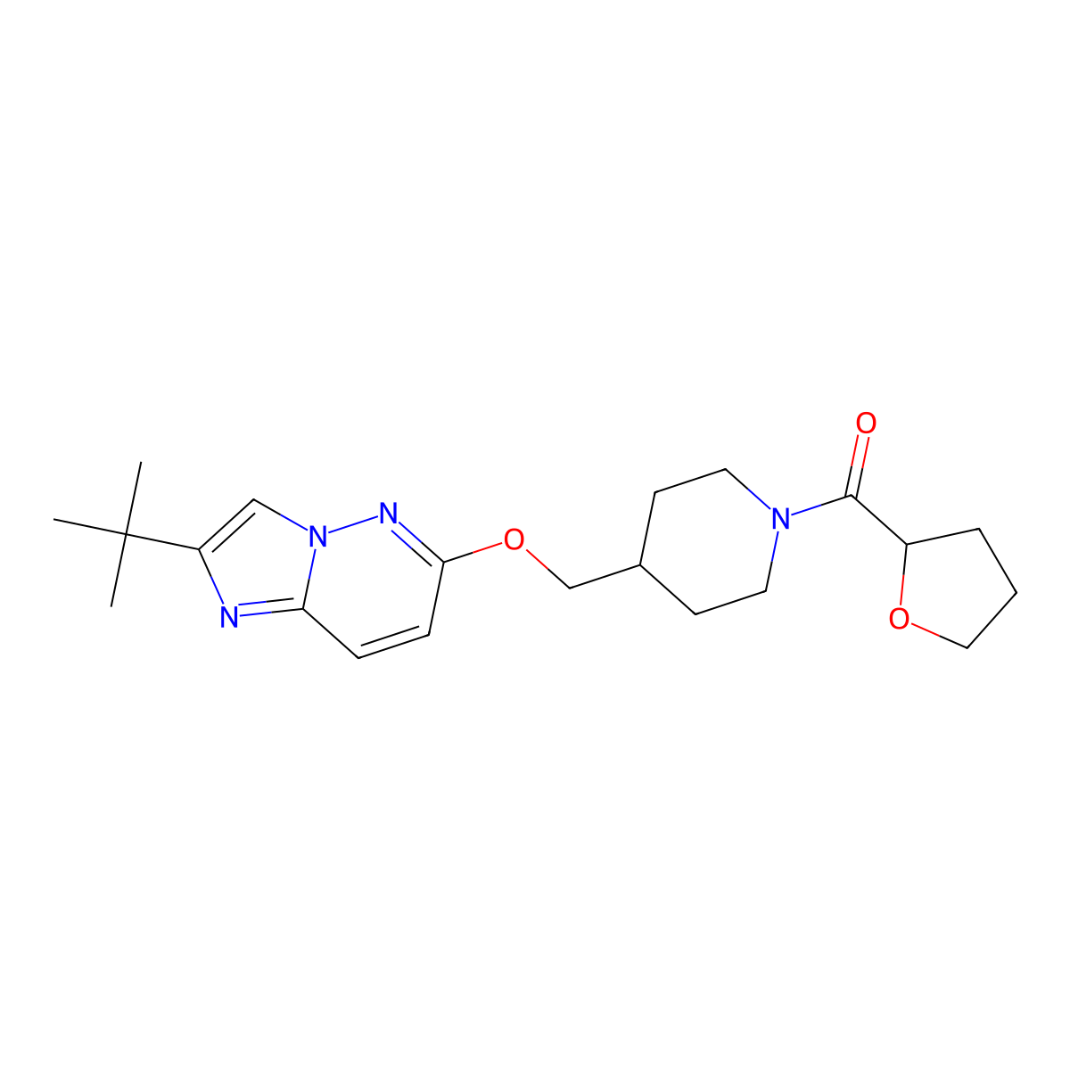 4-[({2-Tert-butylimidazo[1,2-b]pyridazin-6-yl}oxy)methyl]-1-(oxolane-2-carbonyl)piperidine molecular structure, CAS 2548995-97-5
