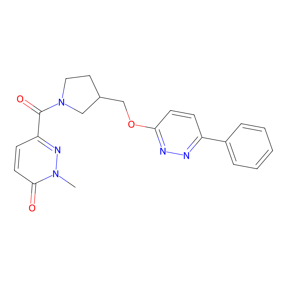 2-Methyl-6-(3-{[(6-phenylpyridazin-3-yl)oxy]methyl}pyrrolidine-1-carbonyl)-2,3-dihydropyridazin-3-one molecular structure, CAS 2548995-99-7