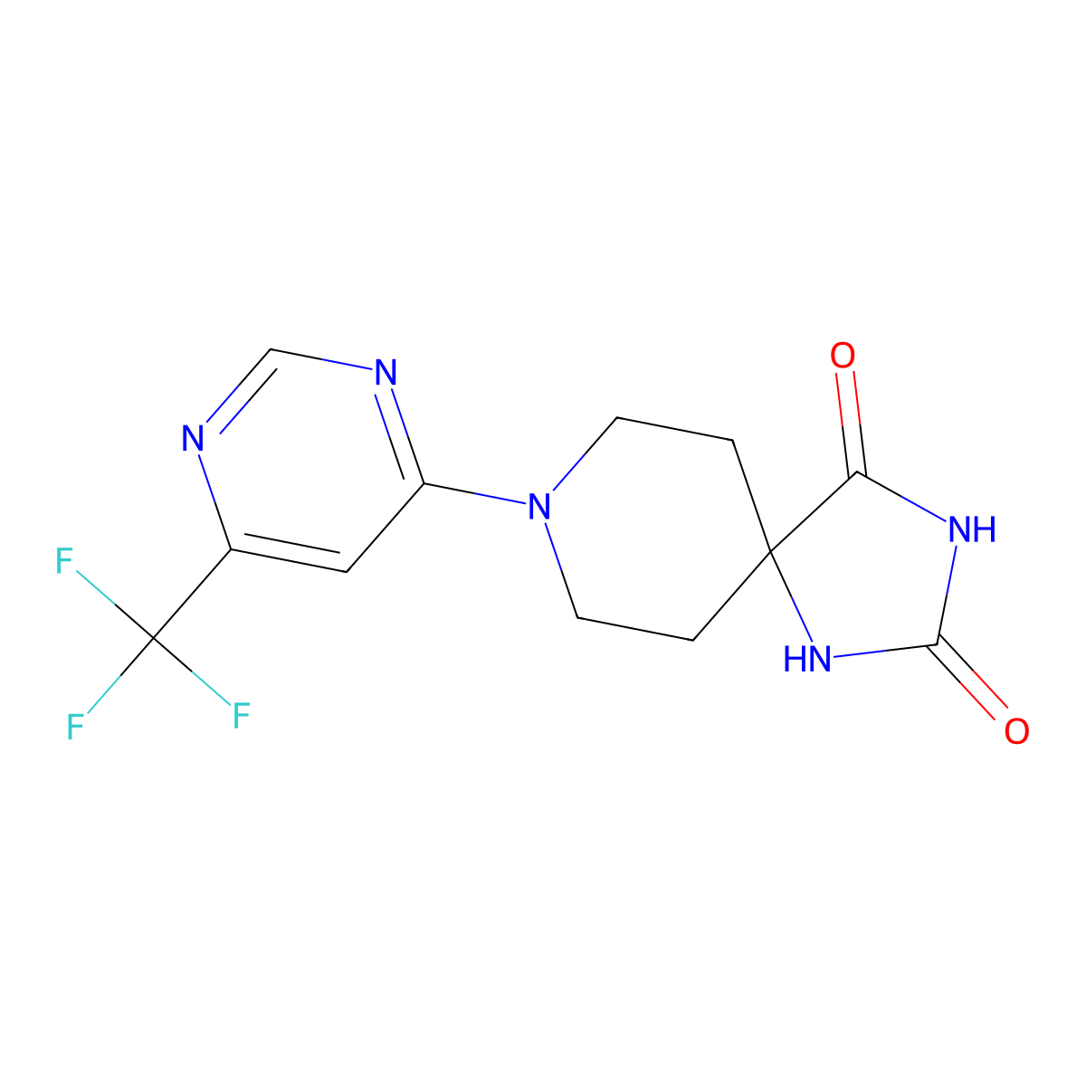 8-[6-(Trifluoromethyl)pyrimidin-4-yl]-1,3,8-triazaspiro[4.5]decane-2,4-dione molecular structure, CAS 2548996-02-5