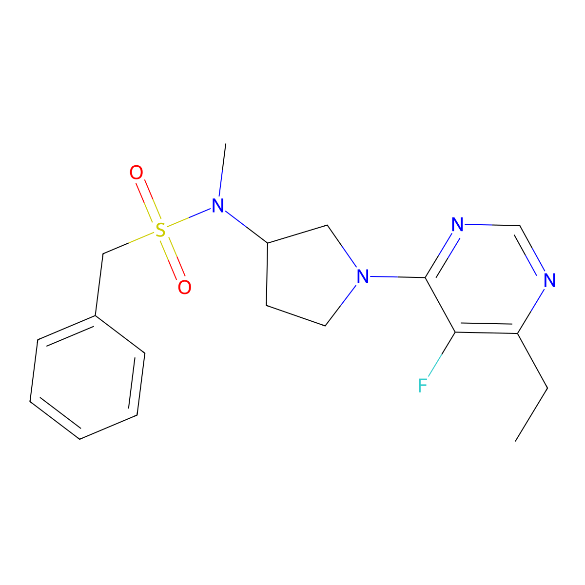 N-[1-(6-ethyl-5-fluoropyrimidin-4-yl)pyrrolidin-3-yl]-N-methyl-1-phenylmethanesulfonamide molecular structure, CAS 2548996-06-9