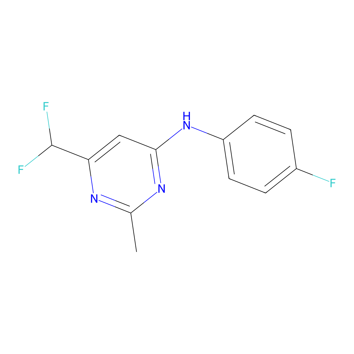 6-(difluoromethyl)-N-(4-fluorophenyl)-2-methylpyrimidin-4-amine molecular structure, CAS 2548996-09-2