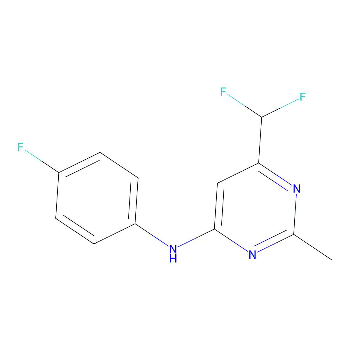 6-(difluoromethyl)-N-(4-fluorophenyl)-2-methylpyrimidin-4-amine molecular structure, CAS 2548996-09-2