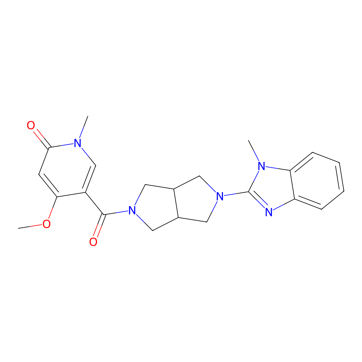 4-methoxy-1-methyl-5-[5-(1-methyl-1H-1,3-benzodiazol-2-yl)-octahydropyrrolo[3,4-c]pyrrole-2-carbonyl]-1,2-dihydropyridin-2-one molecular structure, CAS 2548996-11-6
