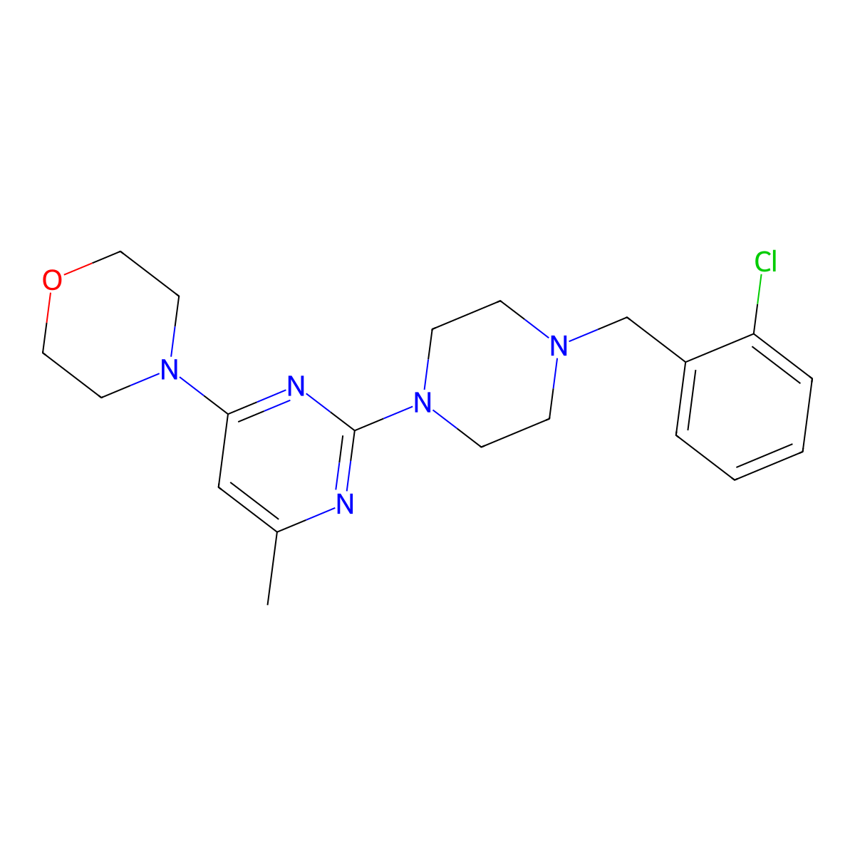 4-(2-{4-[(2-Chlorophenyl)methyl]piperazin-1-yl}-6-methylpyrimidin-4-yl)morpholine molecular structure, CAS 2548996-13-8