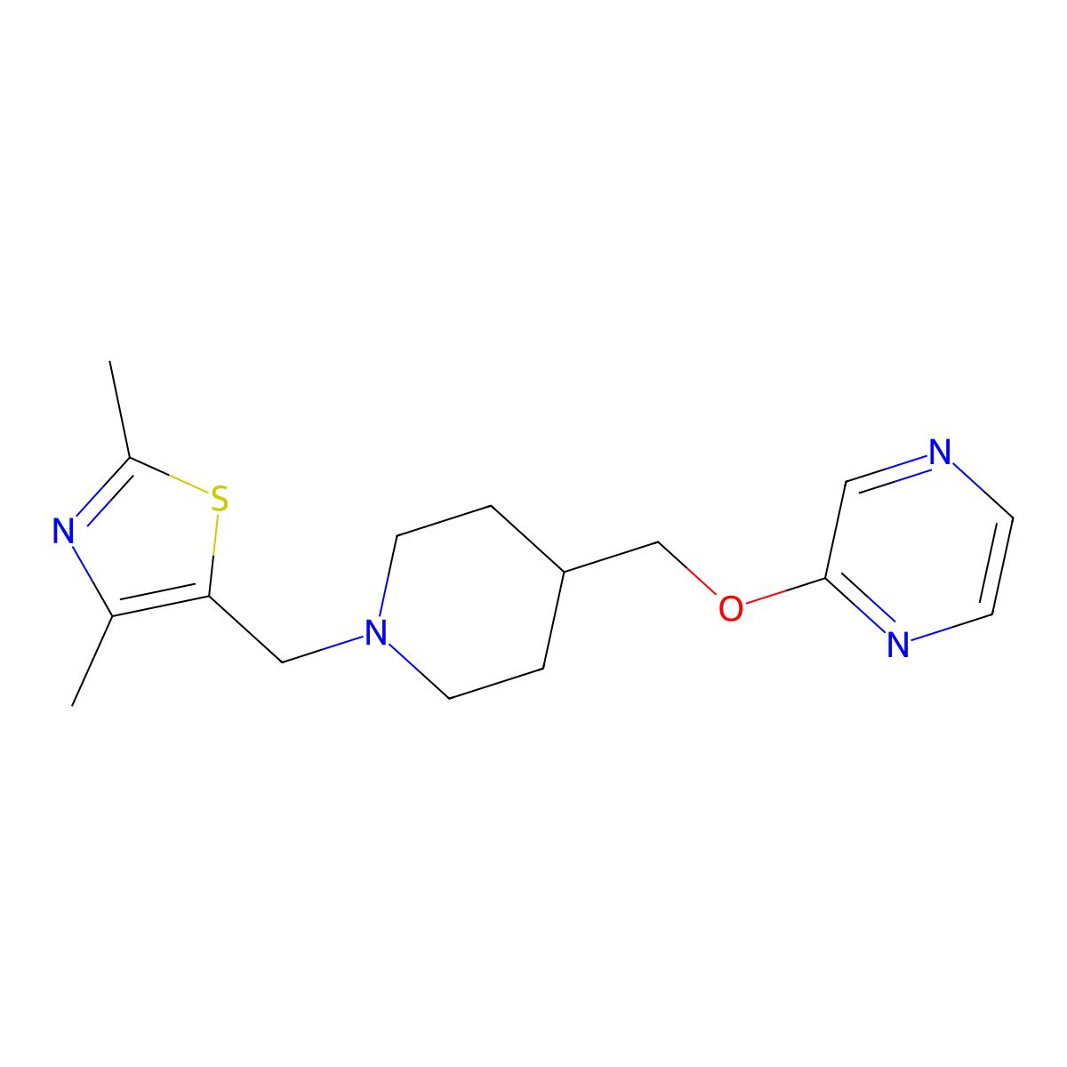 2-({1-[(2,4-Dimethyl-1,3-thiazol-5-yl)methyl]piperidin-4-yl}methoxy)pyrazine molecular structure, CAS 2548996-14-9