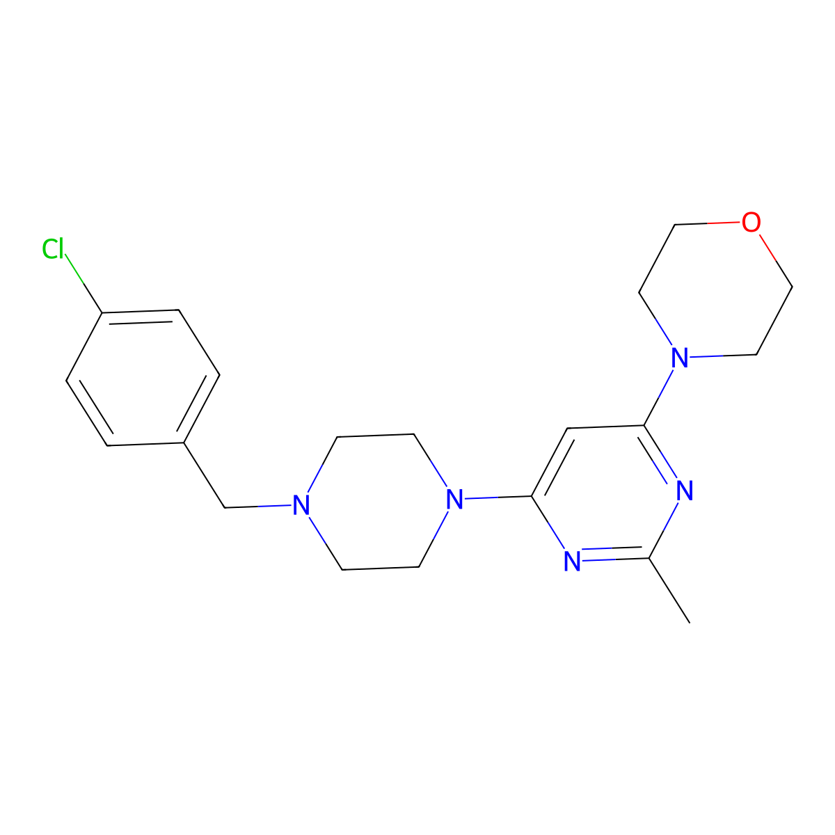4-(6-{4-[(4-Chlorophenyl)methyl]piperazin-1-yl}-2-methylpyrimidin-4-yl)morpholine molecular structure, CAS 2548996-16-1