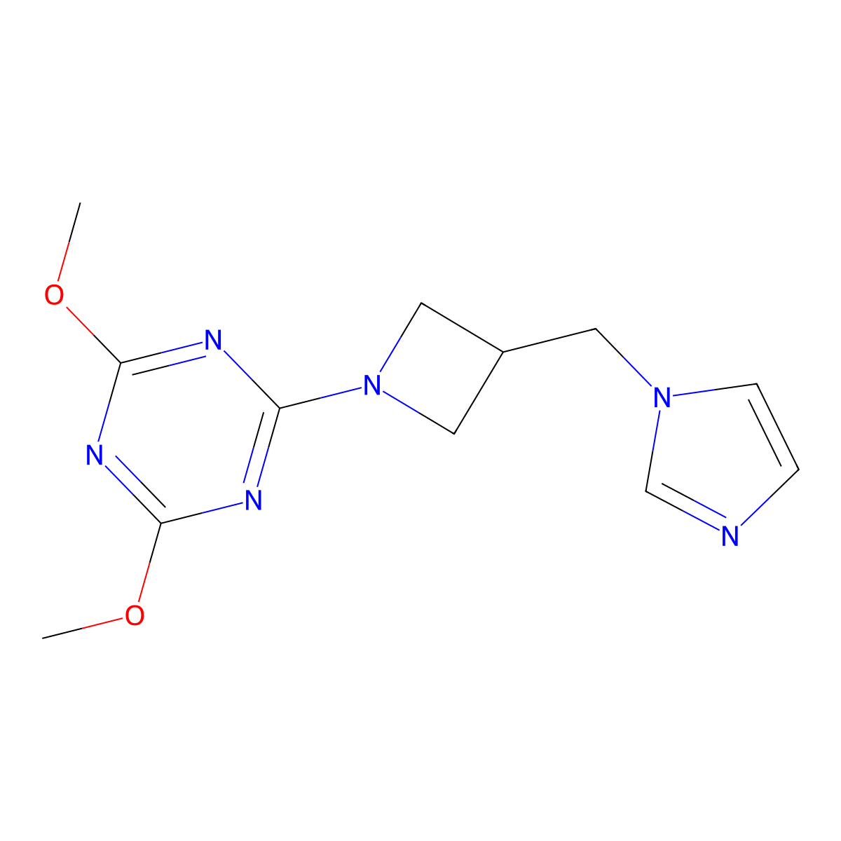 2-{3-[(1H-imidazol-1-yl)methyl]azetidin-1-yl}-4,6-dimethoxy-1,3,5-triazine molecular structure, CAS 2548996-24-1