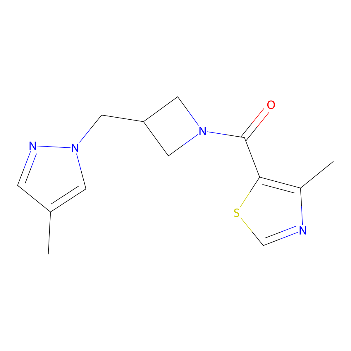4-methyl-5-{3-[(4-methyl-1H-pyrazol-1-yl)methyl]azetidine-1-carbonyl}-1,3-thiazole molecular structure, CAS 2548996-25-2