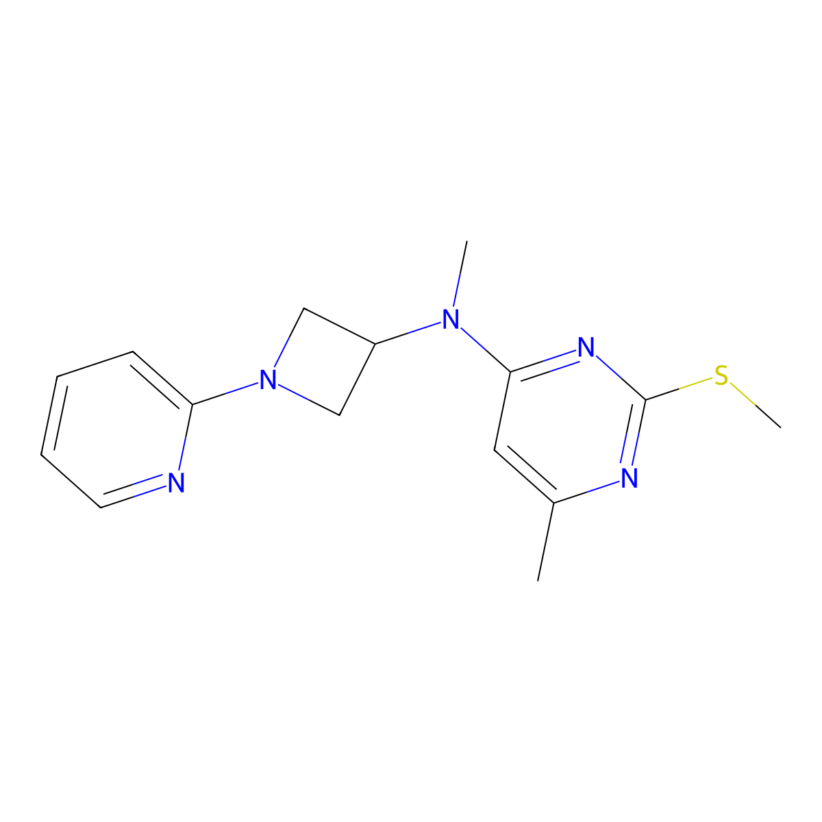 N,6-dimethyl-2-(methylsulfanyl)-N-[1-(pyridin-2-yl)azetidin-3-yl]pyrimidin-4-amine molecular structure, CAS 2548996-26-3