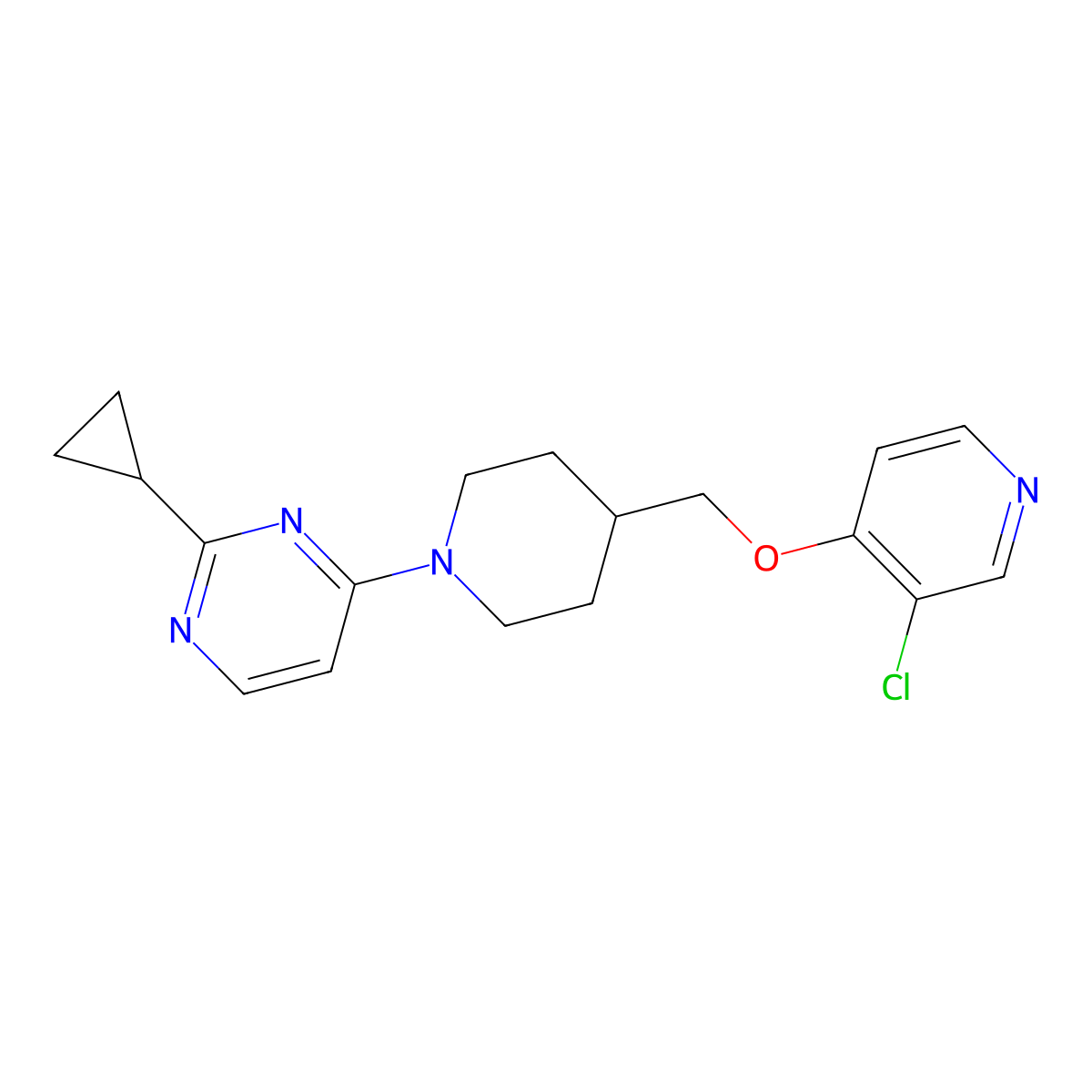 4-(4-{[(3-Chloropyridin-4-yl)oxy]methyl}piperidin-1-yl)-2-cyclopropylpyrimidine molecular structure, CAS 2548996-29-6