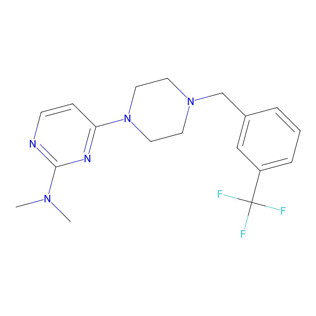 N,N-dimethyl-4-(4-{[3-(trifluoromethyl)phenyl]methyl}piperazin-1-yl)pyrimidin-2-amine molecular structure, CAS 2548996-31-0