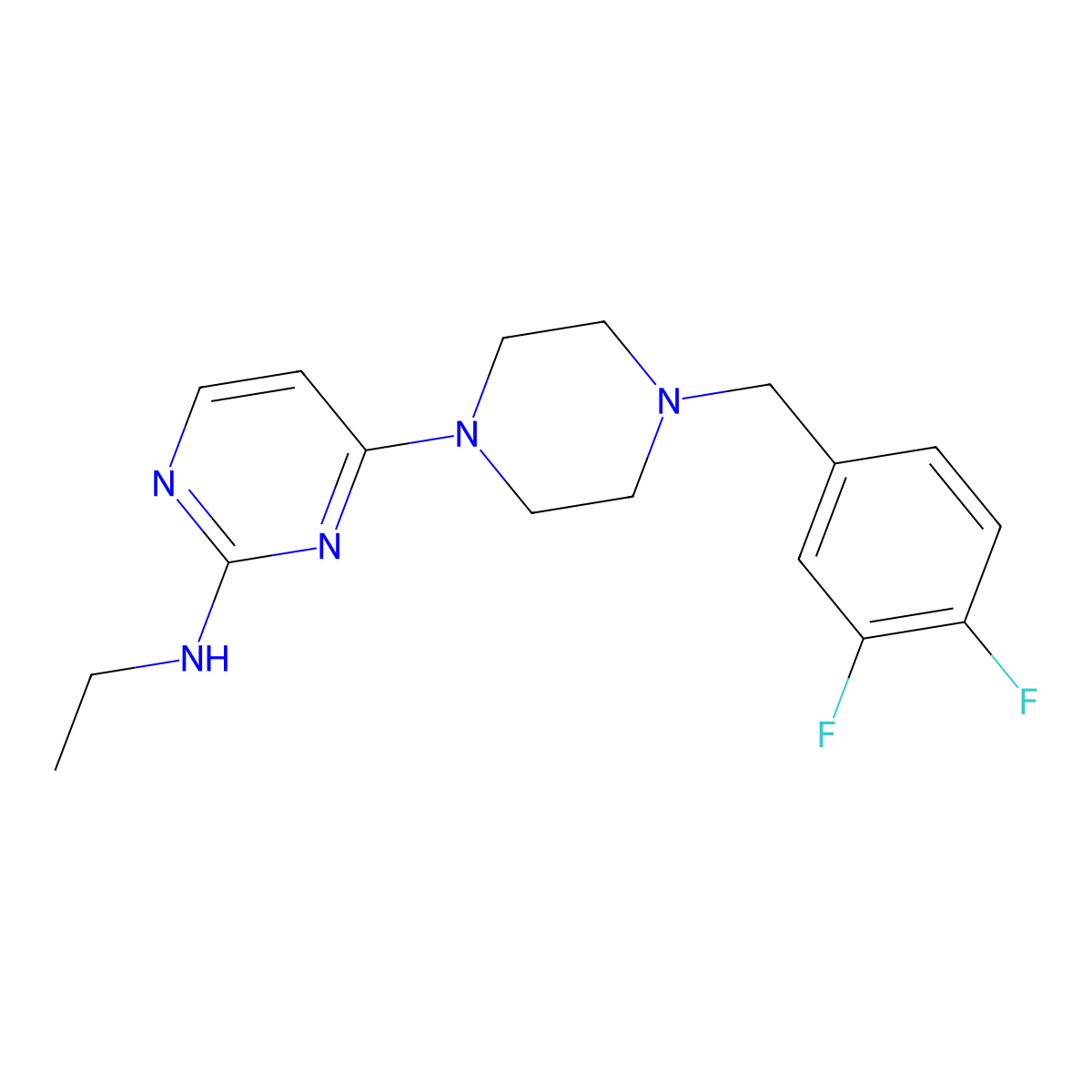 4-{4-[(3,4-difluorophenyl)methyl]piperazin-1-yl}-N-ethylpyrimidin-2-amine molecular structure, CAS 2548996-33-2