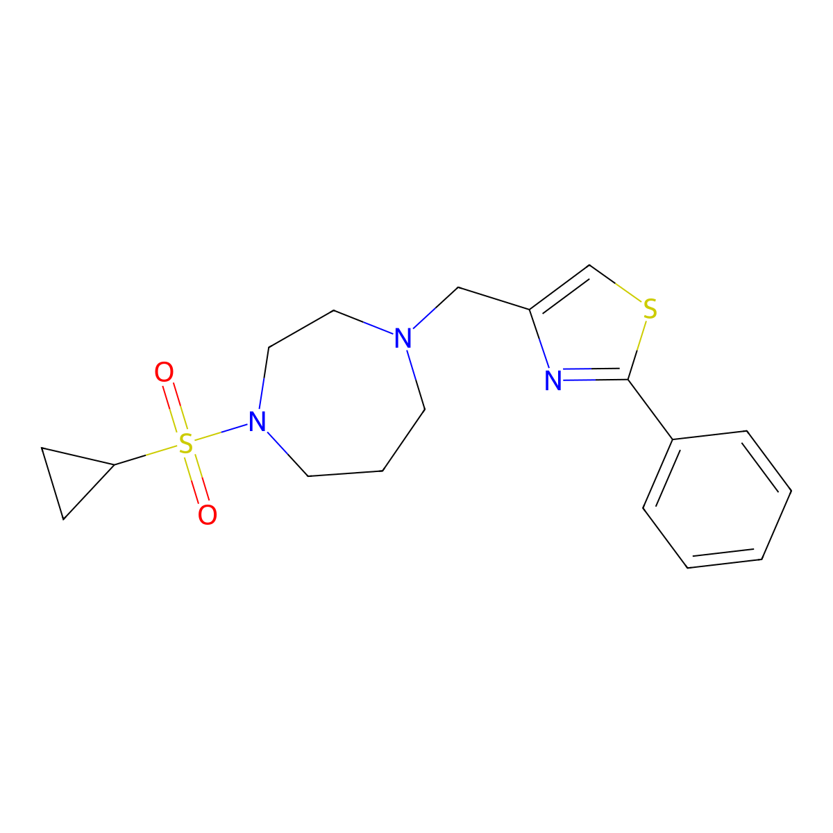 1-(Cyclopropanesulfonyl)-4-[(2-phenyl-1,3-thiazol-4-yl)methyl]-1,4-diazepane molecular structure, CAS 2548996-35-4