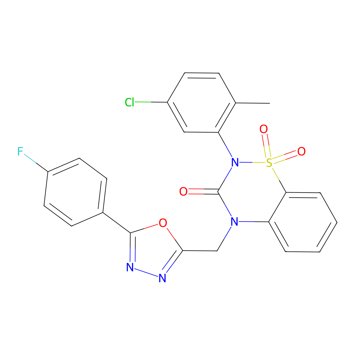 2-(5-chloro-2-methylphenyl)-4-{[5-(4-fluorophenyl)-1,3,4-oxadiazol-2-yl]methyl}-3,4-dihydro-2H-1lambda6,2,4-benzothiadiazine-1,1,3-trione molecular structure, CAS 2548996-43-4