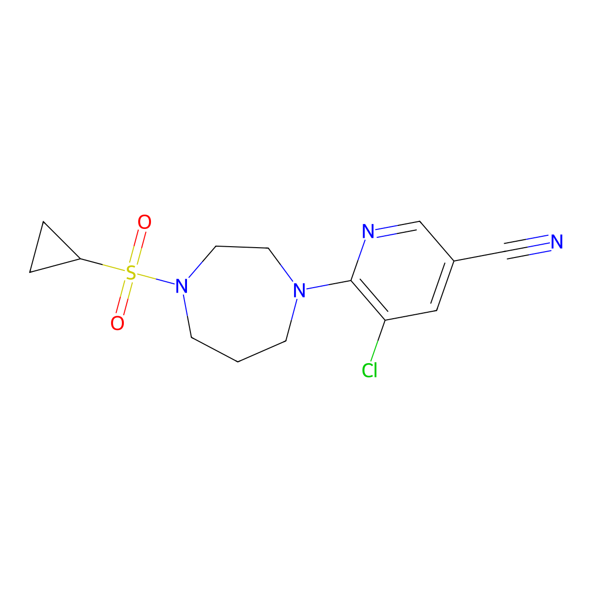 5-Chloro-6-[4-(cyclopropanesulfonyl)-1,4-diazepan-1-yl]pyridine-3-carbonitrile molecular structure, CAS 2548996-44-5