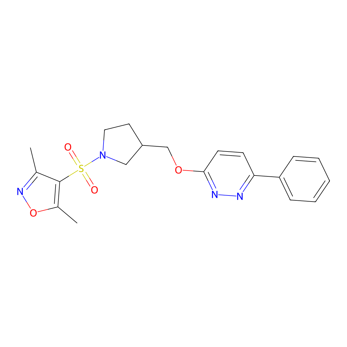 3-({1-[(3,5-Dimethyl-1,2-oxazol-4-yl)sulfonyl]pyrrolidin-3-yl}methoxy)-6-phenylpyridazine molecular structure, CAS 2548996-47-8