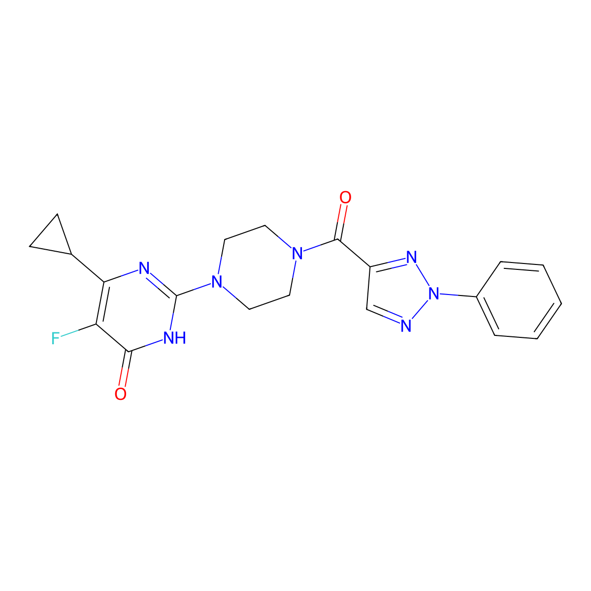 6-cyclopropyl-5-fluoro-2-[4-(2-phenyl-2H-1,2,3-triazole-4-carbonyl)piperazin-1-yl]-3,4-dihydropyrimidin-4-one molecular structure, CAS 2548996-48-9